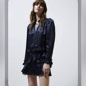 The Kooples Delicate Paisley Ruffled Mini Skirt Navy